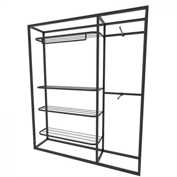 Arara Closet, Estilo Industrial, Guarda Roupas Aberto Com 10