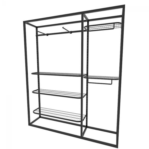 Arara Closet, Estilo Industrial, Guarda Roupas Aberto Com 10