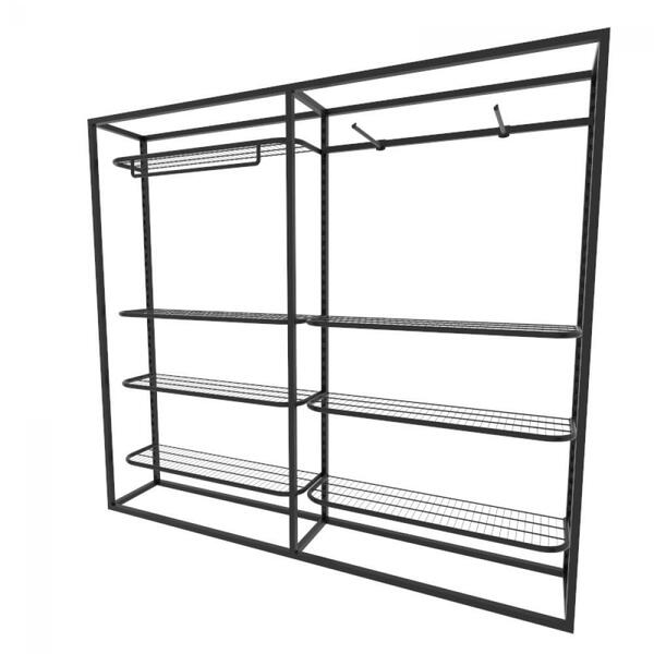 Arara Closet, Estilo Industrial, Guarda Roupas Aberto Com 12