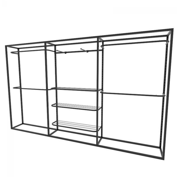 Arara Closet, Estilo Industrial, Guarda Roupas Aberto Com 13