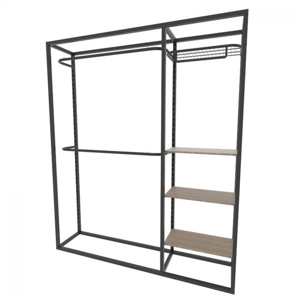 Arara Closet, Estilo Industrial, Guarda Roupas Aberto Com 14