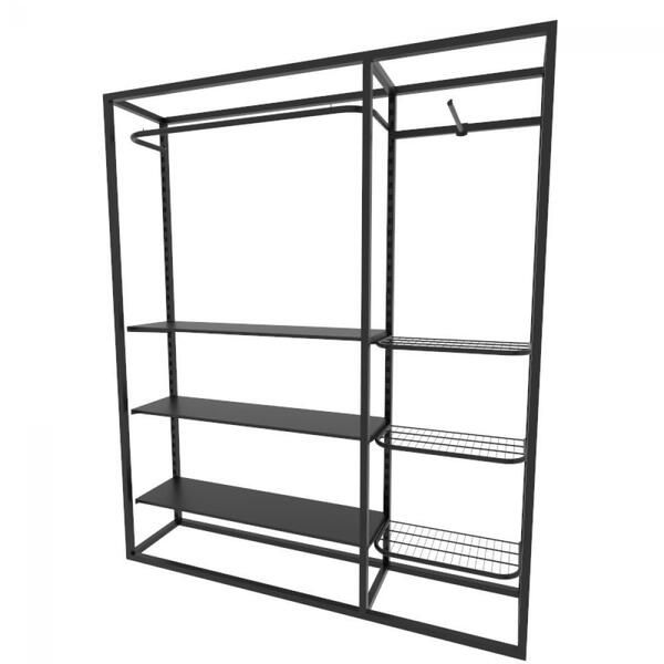 Arara Closet, Estilo Industrial, Guarda Roupas Aberto Com 17