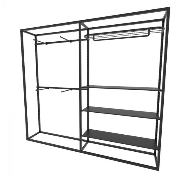 Arara Closet, Estilo Industrial, Guarda Roupas Aberto Com 18