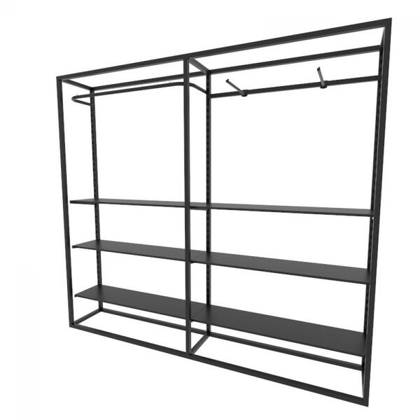 Arara Closet, Estilo Industrial, Guarda Roupas Aberto Com 24