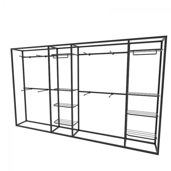 Arara Closet, Estilo Industrial, Guarda Roupas Aberto Com 24