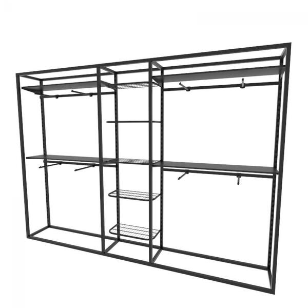 Arara Closet, Estilo Industrial, Guarda Roupas Aberto Com 32