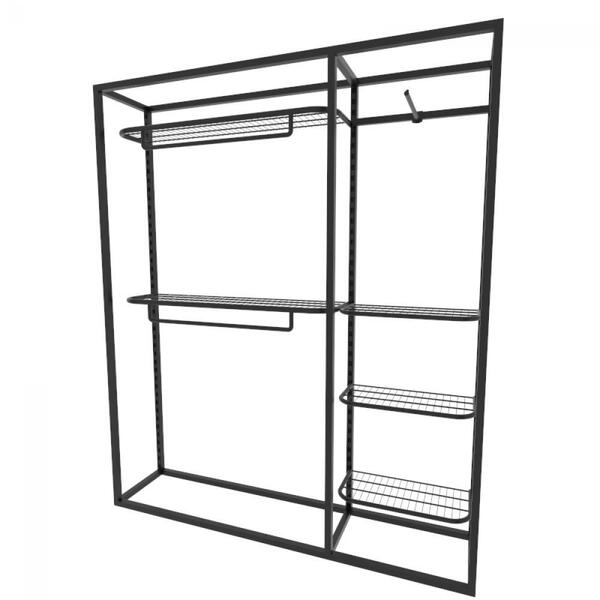 Arara Closet, Estilo Industrial, Guarda Roupas Aberto Com 9 P