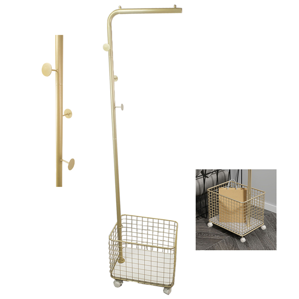 Arara Com Cesto Cabideiro Suporte Rodinha Rack Cabide Roupa C