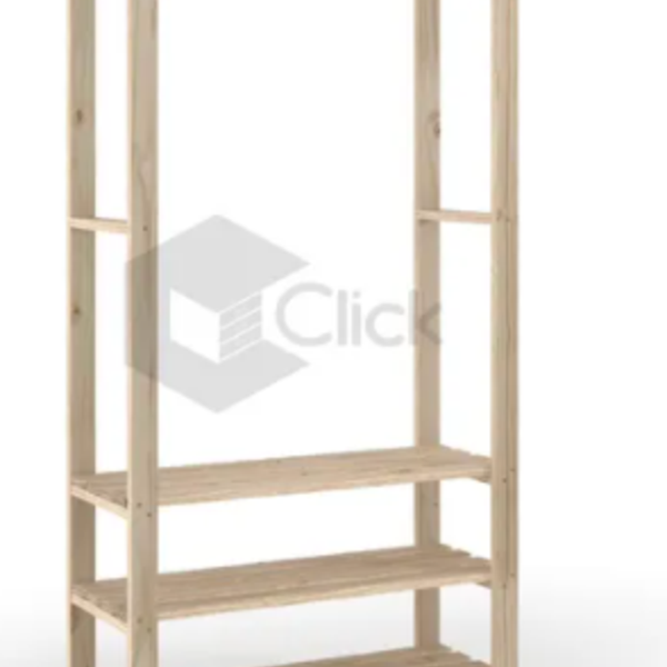 Arara De Madeira 3 Prateleiras Organizador Roupas Livros