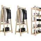 Arara De Roupas + Estante De Prateleiras De Madeira = 5 Pçs