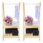 Arara De Roupas + Estante De Prateleiras De Madeira = 5 Pçs