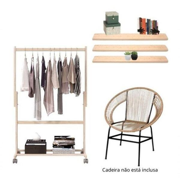 Arara Mais Três Prateleiras Organizador Estilo Rústica