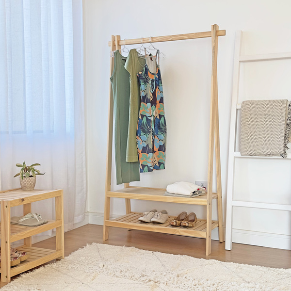 Arara Para Roupas Slim Gr Em Madeira - Natural