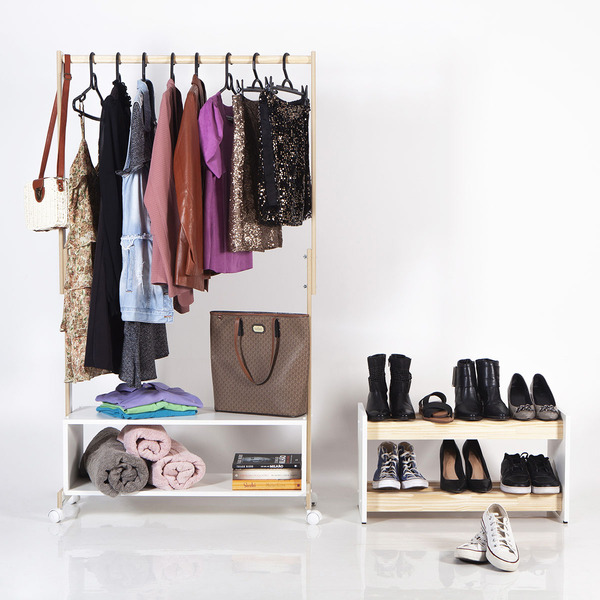 Arara Roupa Cabideiro Regulável Com Rodinha E Sapateira Chão