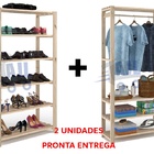 Arara Simples/e Estantes Madeira Organizadora Pinus Com Prate