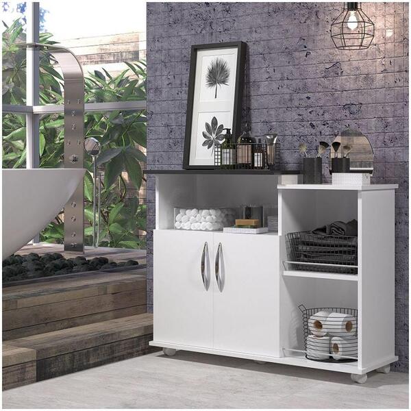 Área De Serviço Balcão Armário 2 Portas Tampo Preto