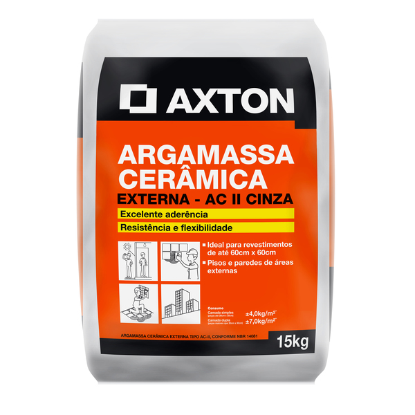 Argamassa ACII para Cerâmica Externa Cinza Saco de 15Kg Axton