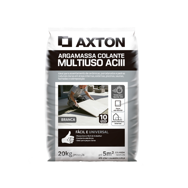 Argamassa Colante Multiuso ACIII Interno|Externo 20kg Branca Axton