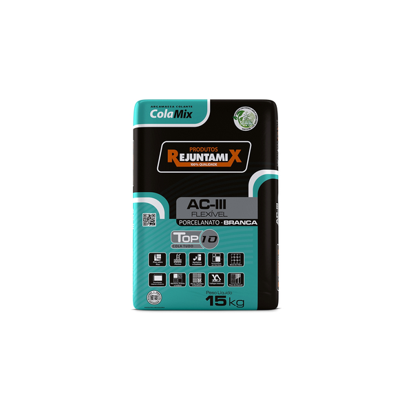 Argamassa Porcelanato ACIII Colamix Top 10 Interno e Externo Branco 15kg Rejuntamix