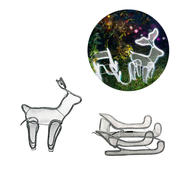 Armação De Rena Com Trenó Natalina Led À Prova D'água Jardim