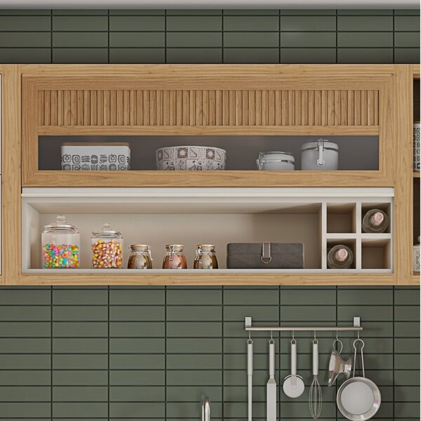 Armário 120cm 1 Porta Horizontal Com Vidro, Nicho E Garrafeir