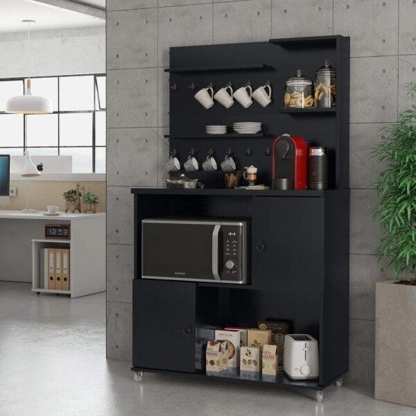 Armário 2 Portas Cantinho Do Café Aconchego  Preto Acetinado