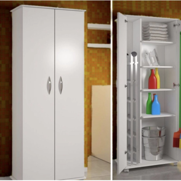 Armário 2 Portas Para Lavanderia Branco + 4 Rodas