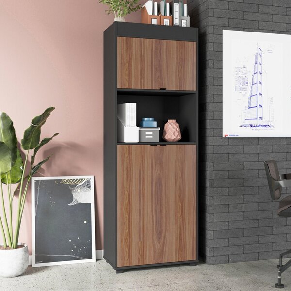 Armário 3 Portas 3 Prateleiras Office Brv Móveis Preto/castan