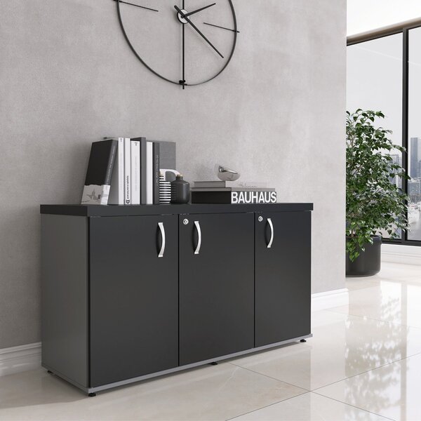 Armário 3 Portas Pivotante Credenza Grafito/preto