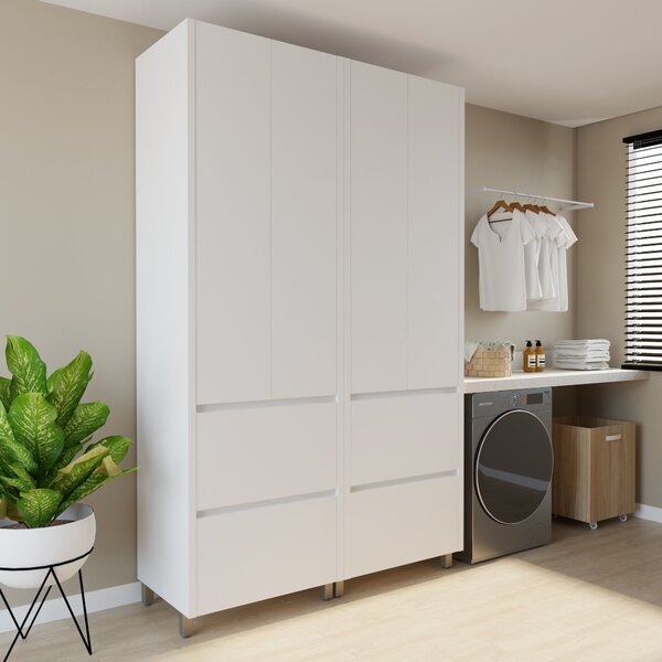 Armário 4 Portas 4 Gavetas 100% Mdf Rainha Branco