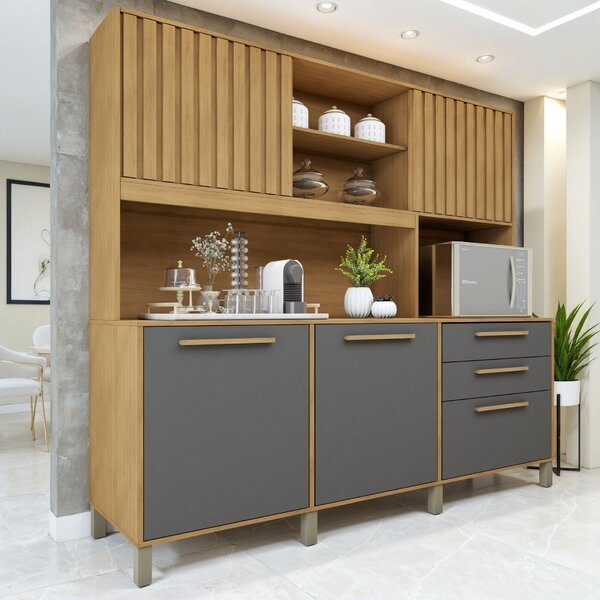 Armário 5 Portas Ripadas 2 Gavetas Diamante Cinamomo/grafite