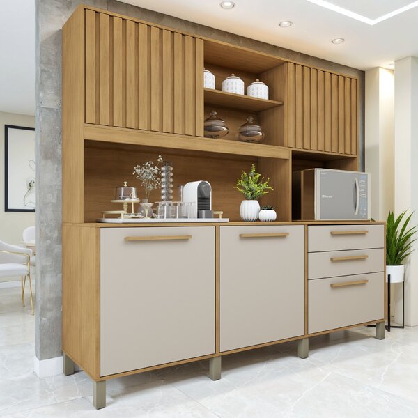 Armário 5 Portas Ripadas 2 Gavetas Diamante Cinamomo/off White