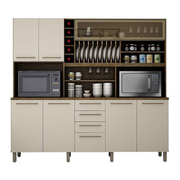 Armário 6 Portas 4 Gavetas Maranella - Ipê/off White