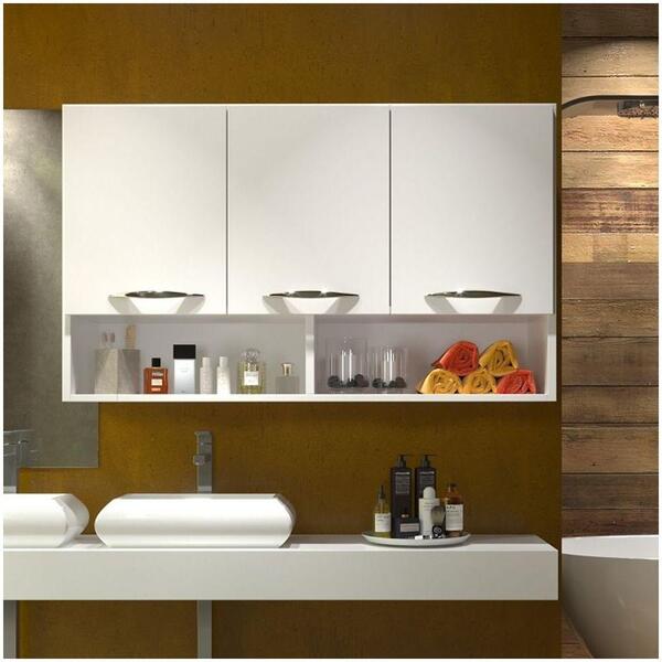 Armário 90cm Para Lavanderia Multiuso Branco Na Parede Com 3