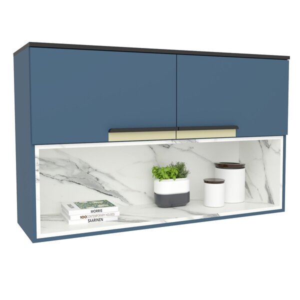 Armário Aéreo 120cm 2 Portas 1 Nicho Cozinha Flórida Azul Óri