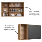 Armário Aéreo 120cm 2 Portas 3 Nichos Prateleira De Vidro Isa