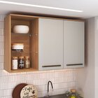 Armário Aéreo 120cm 2 Portas 3 Nichos Prateleira De Vidro Isa