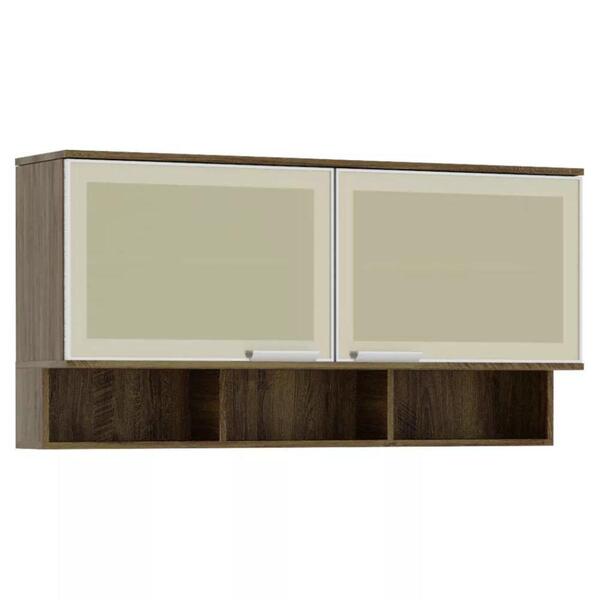 Armário Aéreo 120cm 2 Portas Vidro Reflecta Bronze Com Nichos