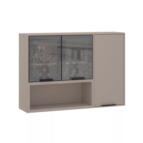 Armário Aéreo 120cm 3 Portas Com Vidro Reflecta Stylo Luciane