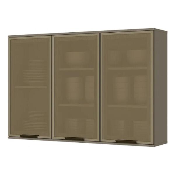 Armário Aéreo 120cm 3 Portas De Vidro Connect Duna/cristal -