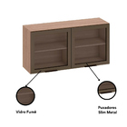 Armário Aéreo 120cm Com 2 Portas Em Vidro Fumê Etna Carvalho