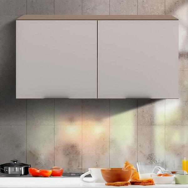 Armário Aéreo 120cm Para Cozinha Carvalho Oak Off White Etna