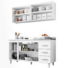 Armário Aéreo 160cm E Balcão Gabinete Com Pia Inox 150cm