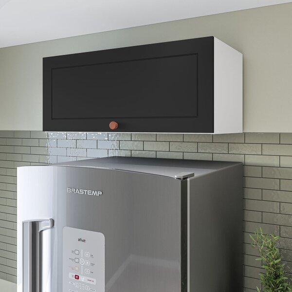 Armário Aéreo 1 Porta Basculante Pérola Yescasa Branco / Preto