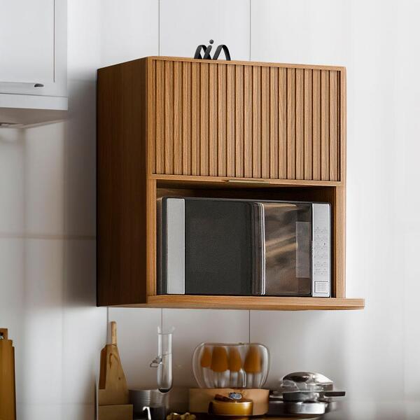 Armário Aéreo 1 Porta Ripado Para Microondas Nature Miranda S