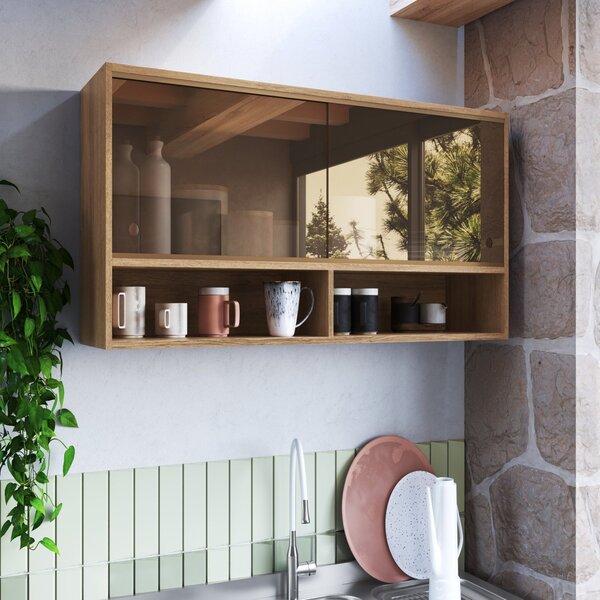 Armário Aéreo 2 Porta 2 Nichos 120cm Vidro Reflecta Veneza Mo