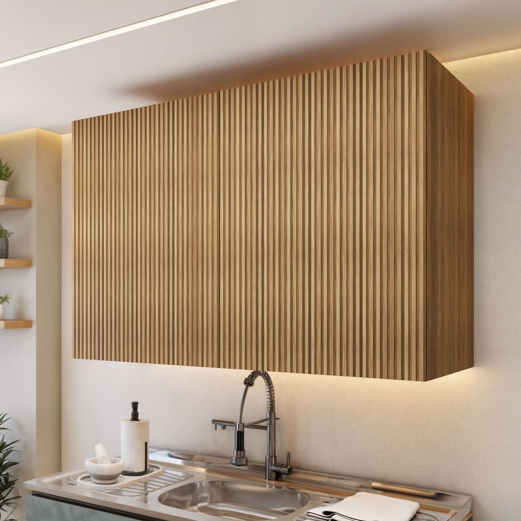 Armário Aéreo 2 Portas 120cm Ripado 100% Mdf Rainha Nature | Leroy