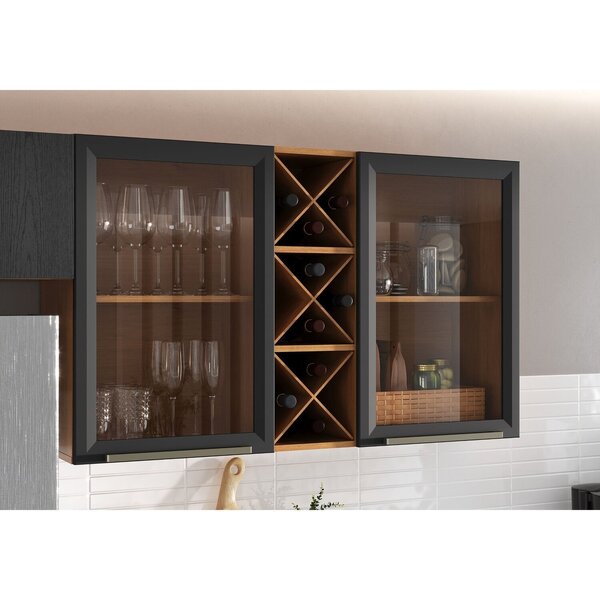 Armário Aéreo 2 Portas 2 Prateleiras Favorita Cinamomo / Pret