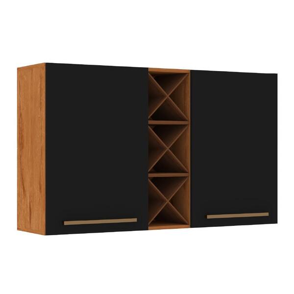 Armário Aéreo 2 Portas Com Garrafeiro Favorita Natura / Preto