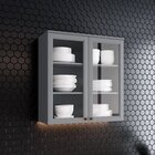 Armário Aéreo 2 Portas Com Vidro Americana Cinza